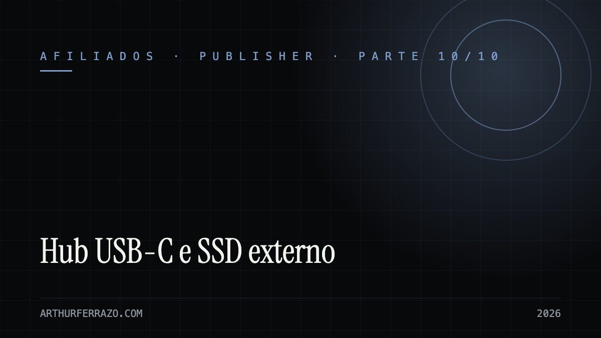 Capa do guia: hub USB-C e SSD externo para publishers